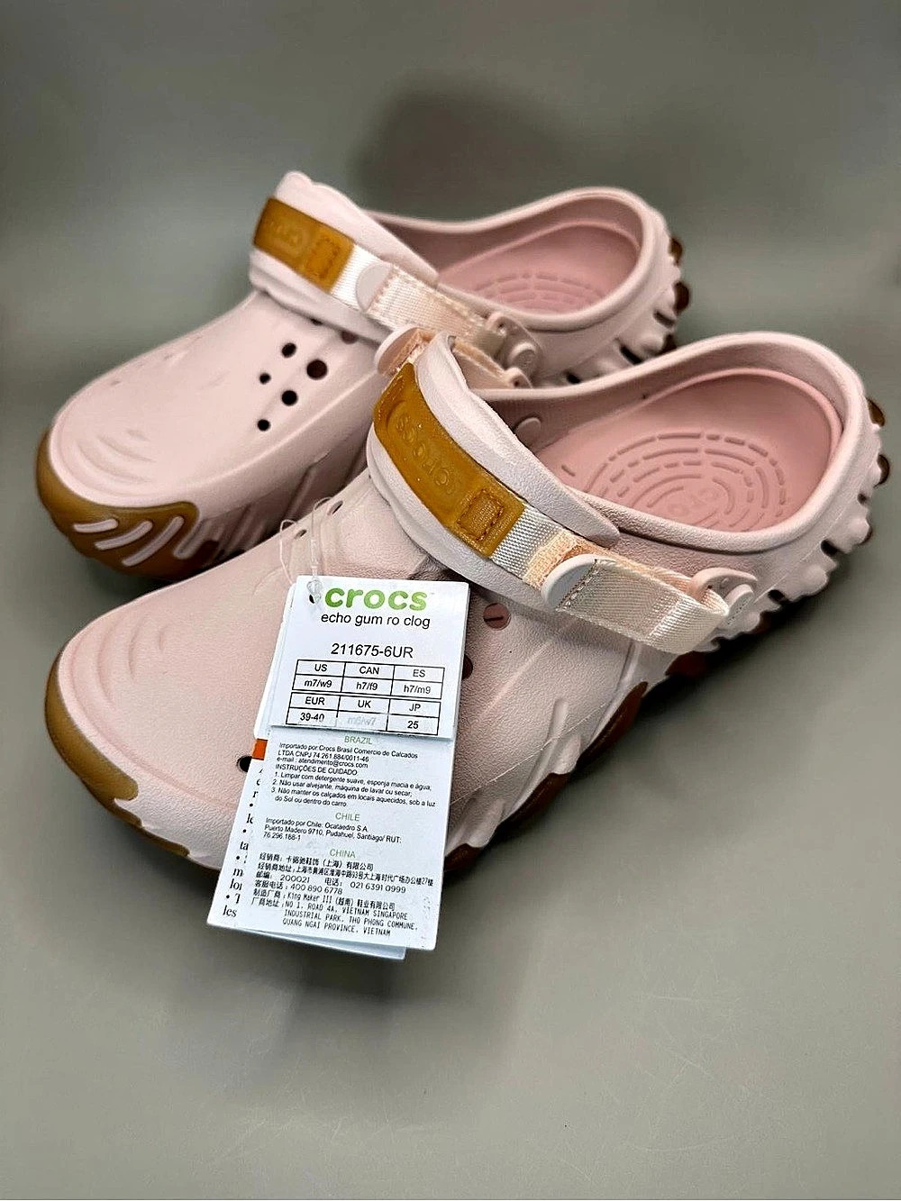 Crocs Echo Gum RO Clog  Casual Pink Brown Rubber Size Men’s 7/ Women’s 9.